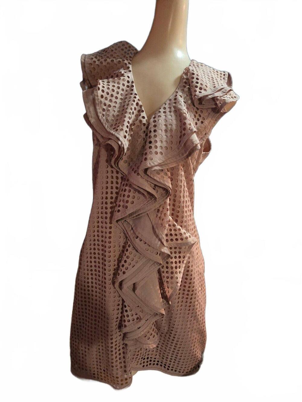 RYU Dress Large Blush Pink Eyelet Cutout Ruffle Romantic Boho Cocktail Eyelet